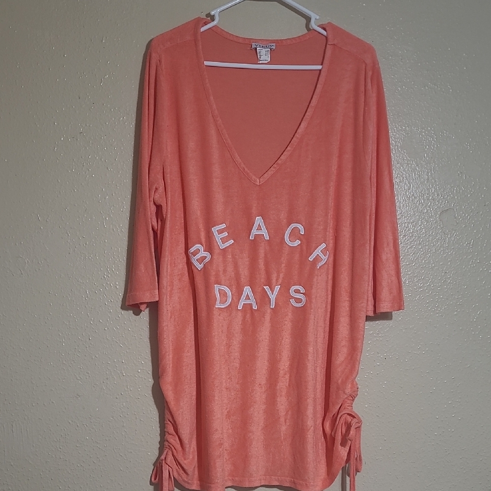 VENUS Coral V-Neck 'Beach Days' Swim Coverup